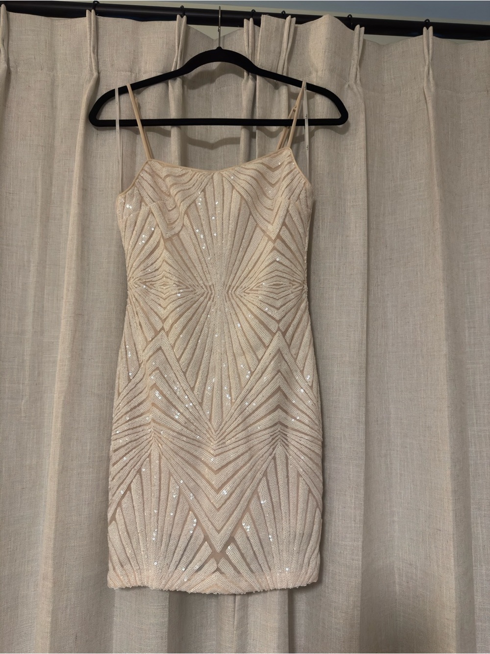 Lulu's Cream Beaded Spaghetti Strap Mini Dress